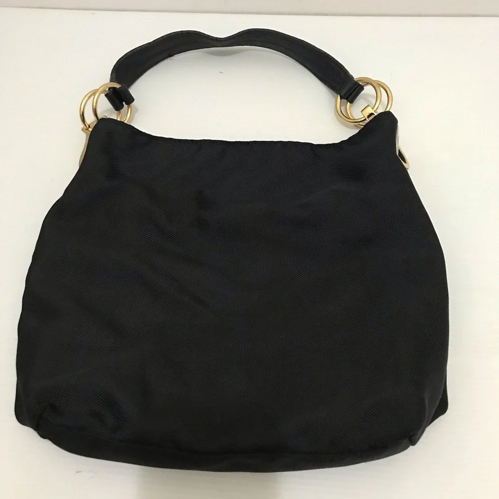 JPK PARIS 75 BLACK HOBO SHOULDER BAG PURSE HANDBAG NYLON LEATHER STRAP